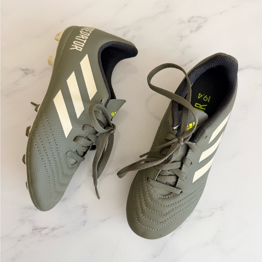 Kid Adidas Predator Soccer Cleats with cream colored Accents